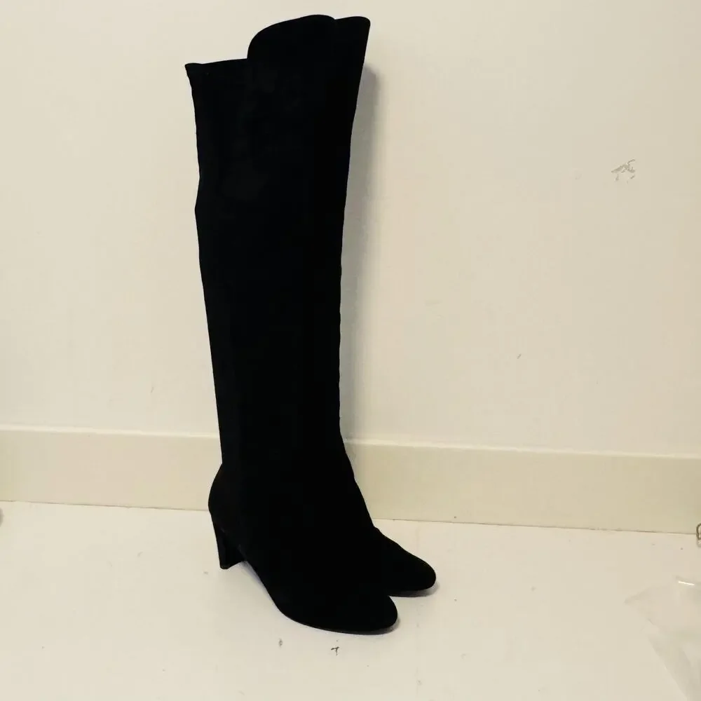 Stuart Weitzman Boots Womens 8 Black Suede Over The Knee Sock Stretch Heel